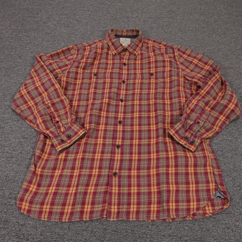 L.L.Bean Shirt Mens Large Red Plaid Long Sleeve Button Up Slightly Fitted Casual